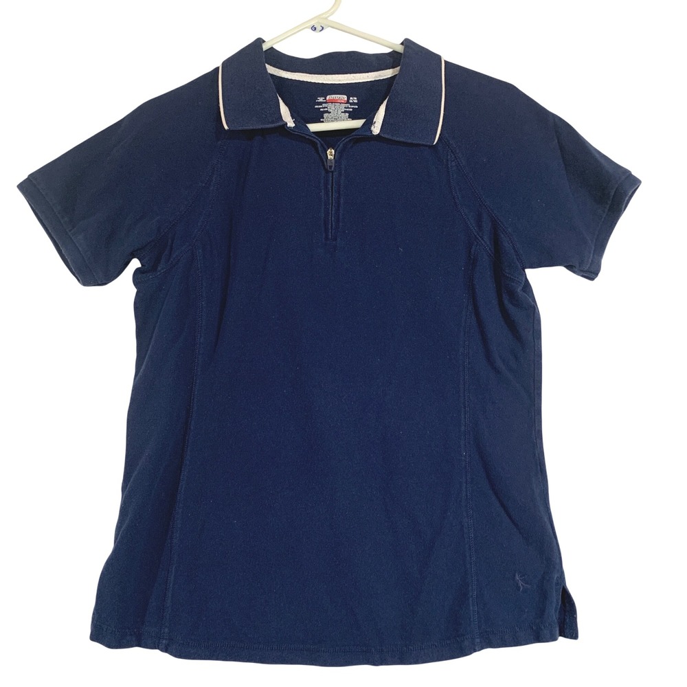 Vintage Danskin NOW Womens Polo Shirt Medium Navy Blue Short Sleeve Athletic Top